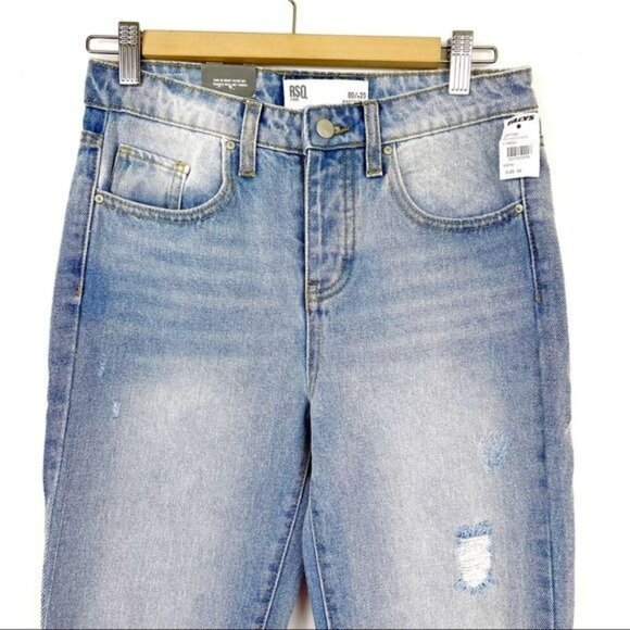 RSQ Light Wash distressed high waisted Boyfriend straight jeanssize 23 - Picture 5 of 8